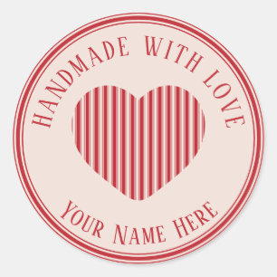 handmade with love traditional candy stripes classic round sticker