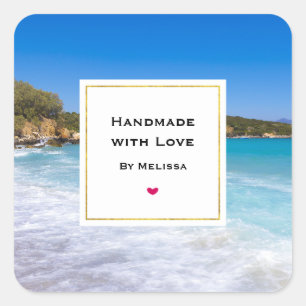 Handmade with Love Tropical Beach Island Paradise Square Sticker