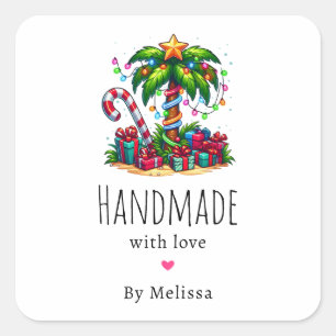 Handmade with Love Tropical Christmas Palm Tree Square Sticker