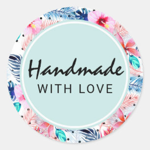 Handmade With Love Tropical Hawaiian Hibiscus Classic Round Sticker