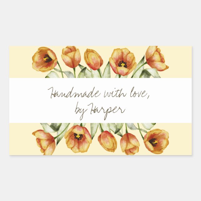 Handmade with love tulip produce sticker (Front)