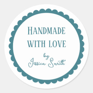 Handmade with Love Turquoise Craft Business Classic Round Sticker