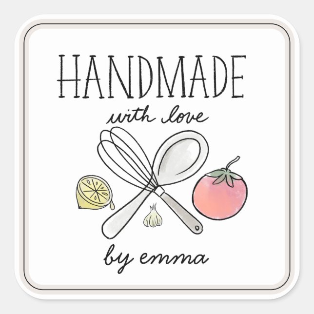 Handmade with Love Utensils Ingredients Square Sticker (Front)