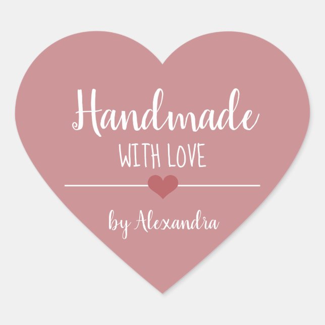 Handmade with love vintage pink heart sticker (Front)
