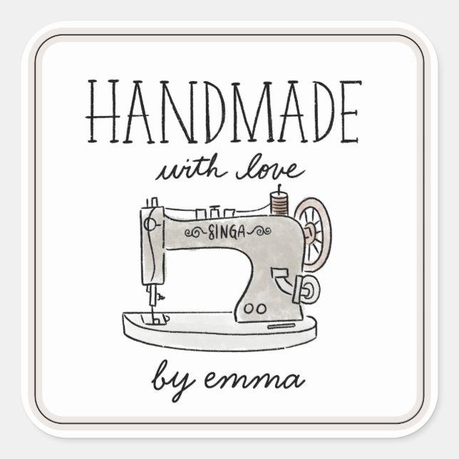 Handmade with Love Vintage Sewing Machine Square Sticker (Front)