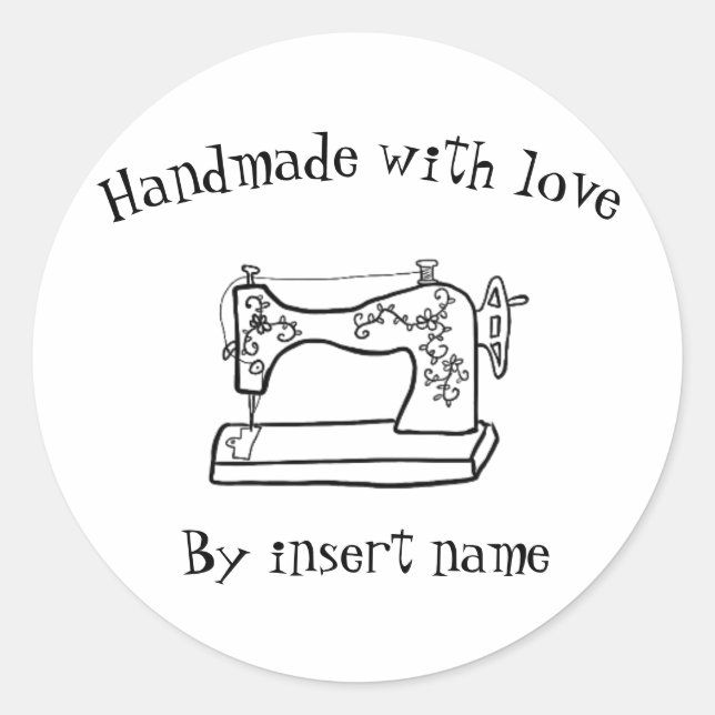 Handmade with love vintage sewing machine sticker (Front)