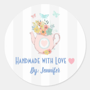 handmade with Love Vintage Teapot Classic Round Sticker
