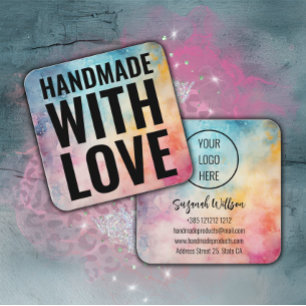 Handmade With Love Watercolor Abstract Background  Square Business Card