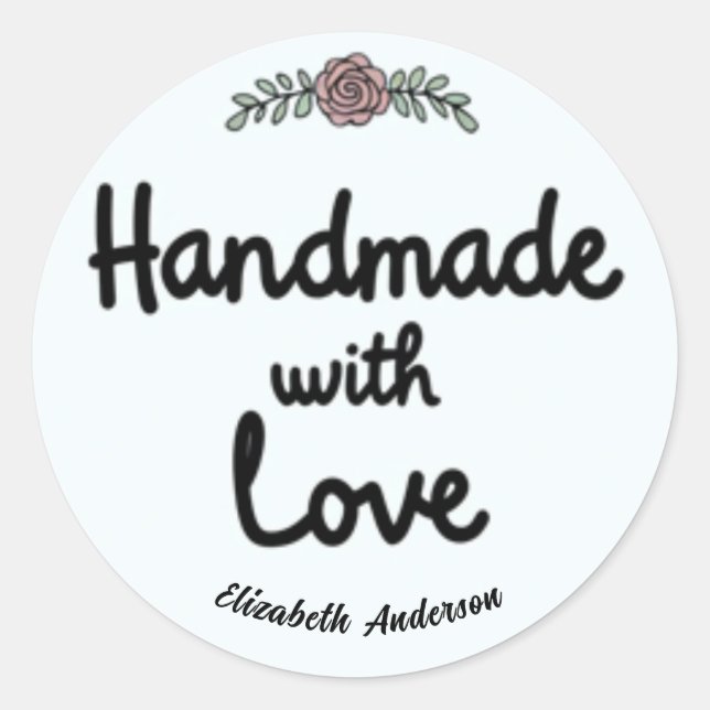  Handmade with Love Watercolor Classic Round Sticker (Front)