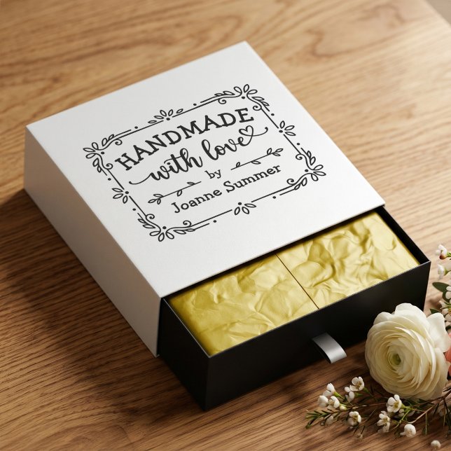 Handmade With Love - Whimsical Floral Border Rubber Stamp (Creator Uploaded)