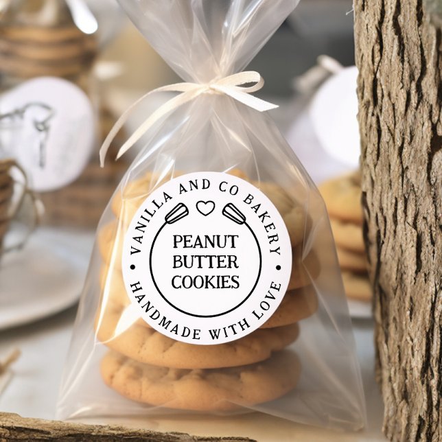 Handmade With Love Whisk Heart Bakery Business Classic Round Sticker (Creator Uploaded)