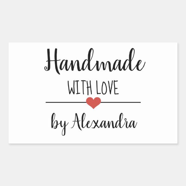 Handmade with love white script custom sticker (Front)