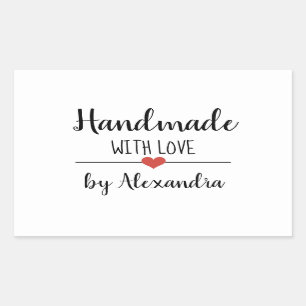 Handmade with love white script custom sticker