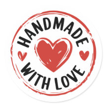 Handmade With Love with Red Hearts Sticker