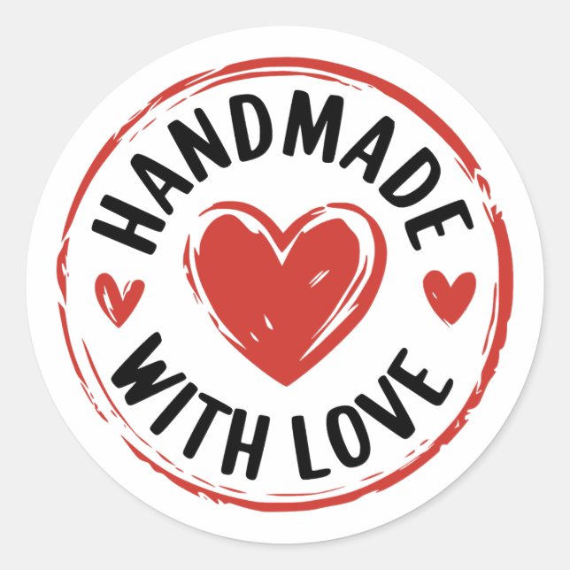 Handmade With Love with Red Hearts Sticker (Front)