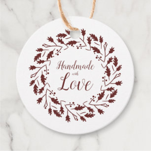 Handmade With Love Wreath Quote In Brown Favour Tags