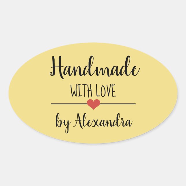 Handmade with love yellow modern oval sticker (Front)