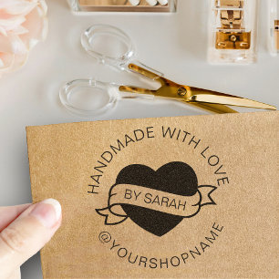 Handmade With Love Your Shop And Name Rubber Stamp