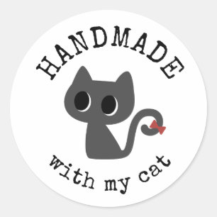 Handmade with my cat - Black cat drawing Classic Round Sticker