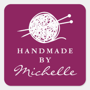 Handmade wool knitting thread bundle logo custom square sticker