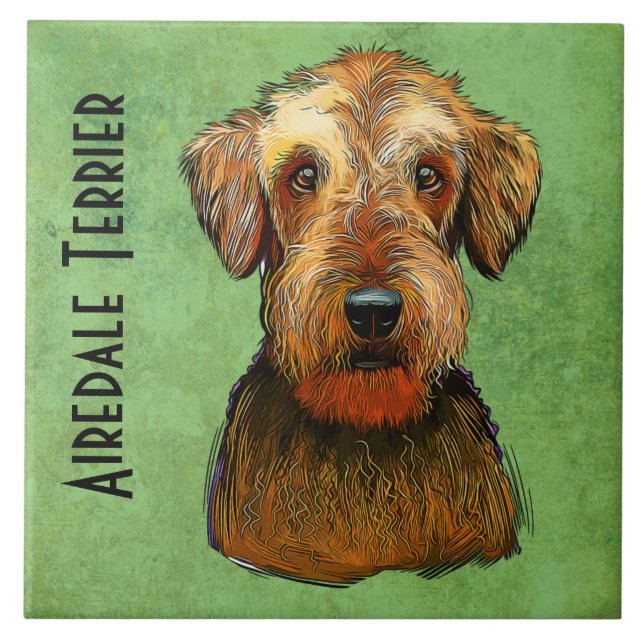 Handpainted Airedale Terrier Tile (Front)