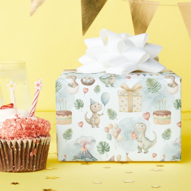 HandPainted Birthday Dinos Wrapping Paper Roll (Birthday Party)