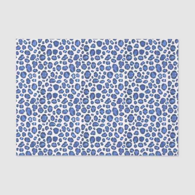 Handpainted Blue And White Leopard Animal Print Tissue Paper (Front)
