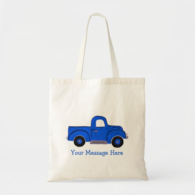 Handpainted Blue Truck Design Multi Purpose Tote (Front)