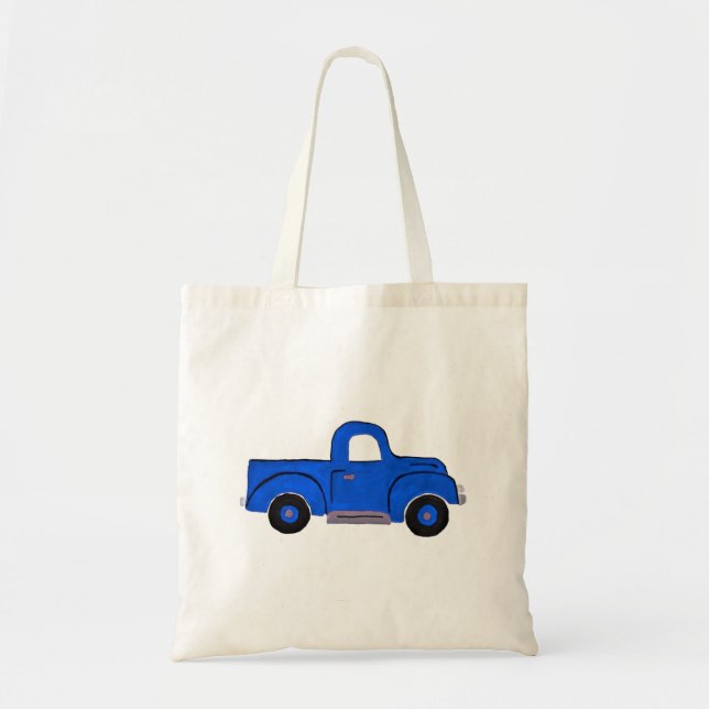 Handpainted Blue Truck Design Multi Purpose Tote Bag (Front)