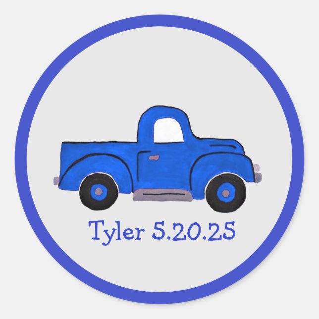 Handpainted Blue Vintage Truck Classic Round Sticker (Front)