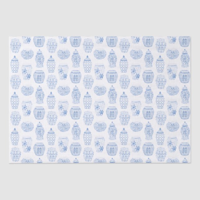 Handpainted Blue White Ginger Jar Chinese Pottery Tissue Paper (Front)