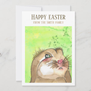 Handpainted brown watercolor easter bunny invitation