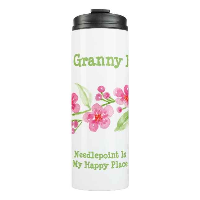 Handpainted Cherry Blossoms Granny Needlepoint Thermal Tumbler (Front)