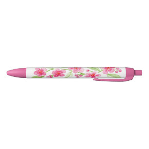 Handpainted Cherry Blossoms Needlepoint Black Ink Pen