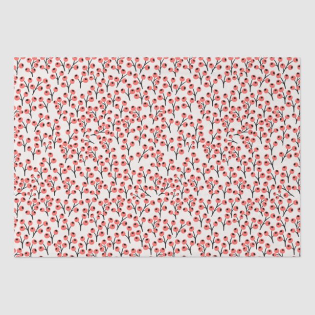 Handpainted Christmas Branches Berries Red White Tissue Paper (Front)