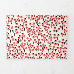 Handpainted Christmas Branches Berries Red White Tri-Fold Holiday Card