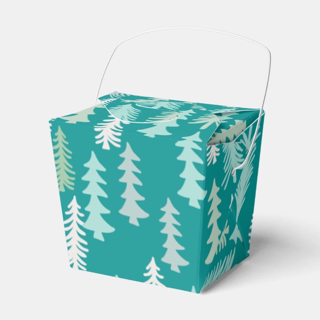 Handpainted Christmas Trees Aqua White Blue Teal Favor Box (Front Side)