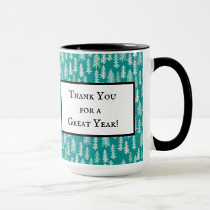 Handpainted Christmas Trees Aqua White Blue Teal Mug