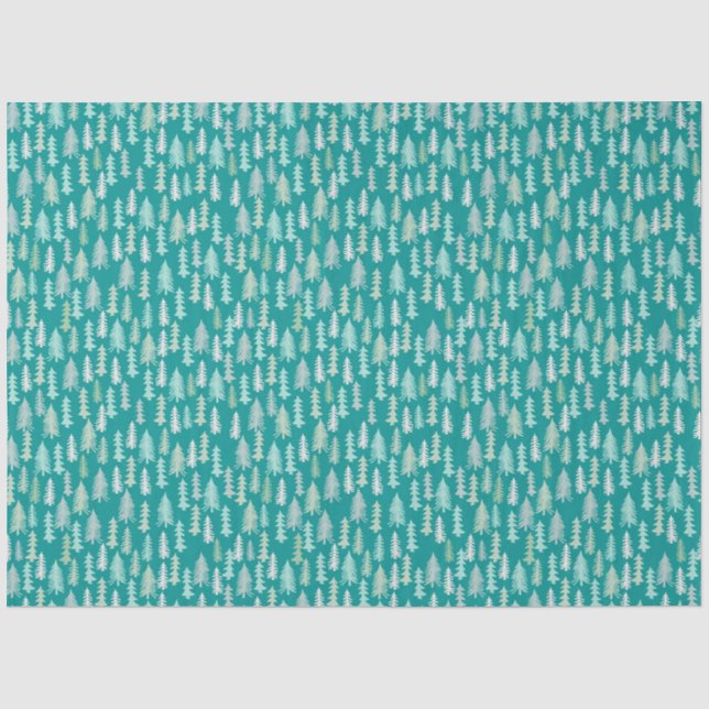 Handpainted Christmas Trees Aqua White Blue Teal Tissue Paper (Front)