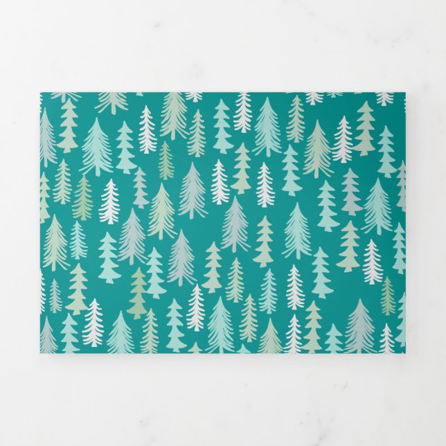 Handpainted Christmas Trees Aqua White Blue Teal Tri-Fold Holiday Card (Cover)