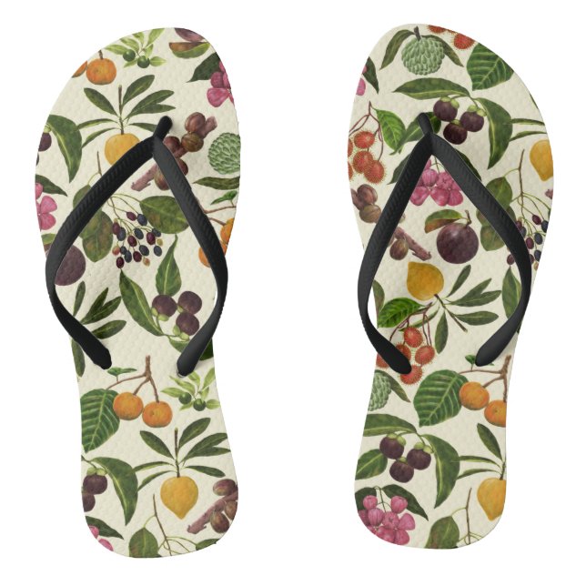 Handpainted Colourful Rustic Tropical Fruit Patter Flip Flops (Footbed)