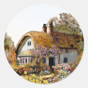 Handpainted Country Cottage Classic Round Sticker