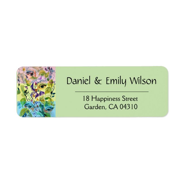 Handpainted Elegant Feminine Eyes Colourful Leaves (Front)