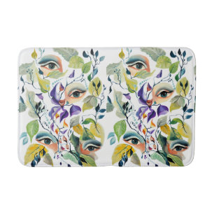 Handpainted Elegant Feminine Eyes Colourful Leaves Bath Mat