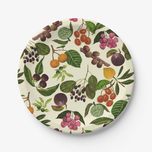Handpainted Exotic Tropical Fruits Pattern Paper Plate (Front)