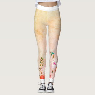 HANDPAINTED FLOWER PRINTED LEGGINGS IN YELLOW