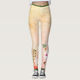 HANDPAINTED FLOWER PRINTED LEGGINGS IN YELLOW