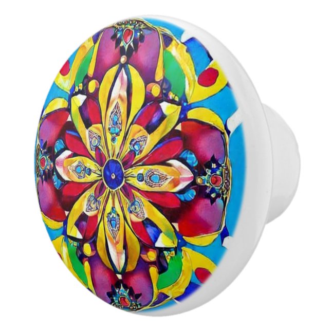Handpainted flowers and jewels inspired pattern ceramic knob (Right)