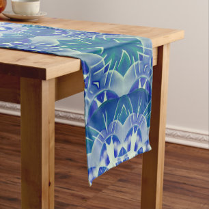 Handpainted Green Blue  Medium Table Runner