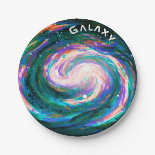 Handpainted Green Galaxy & Text Paper Plate